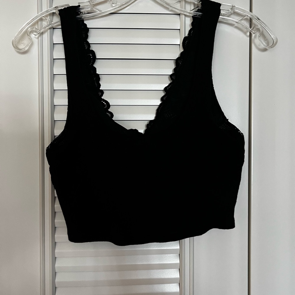 Black Lace Trim Crop Top